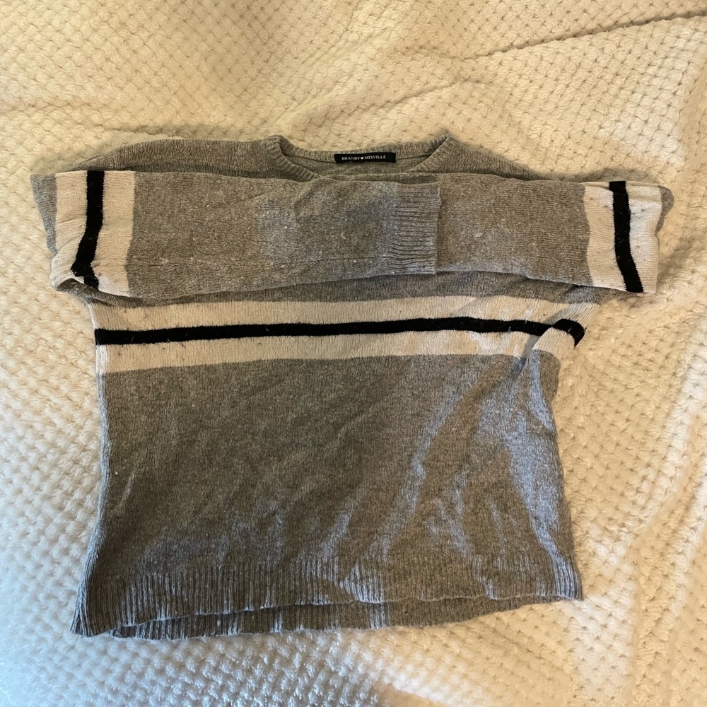 Brandy Melville Gray Striped Cashmere Wool Sweater